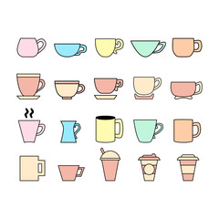 Cup icon set. Mug logo. Vector line icons on white background. 