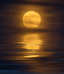 Full moon and sea waves with light. Some elements of this image are furnished by NASA.