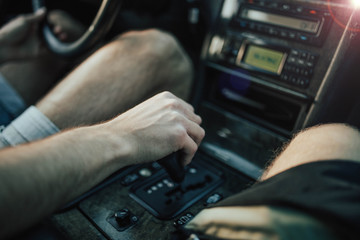 Automatic transmission in a vintage retro car.