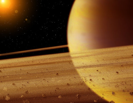 Space scene. Rings on Saturn in approach. Elements furnished by NASA.