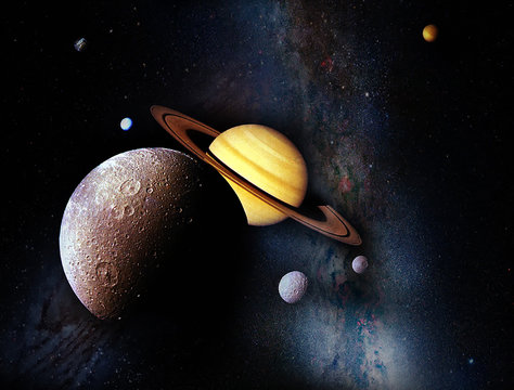 Space scene. Different planets. Saturn with rings. Milky way. Elements furnished by NASA. - Powered by Adobe