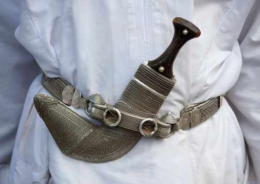 Khanjar With Carved Silver Sheath In The Belt, Sinaw, Oman