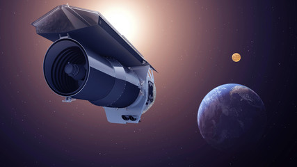 Spitzer Space Telescop on the orbite of the earth. Elements of this image furnished by NASA.