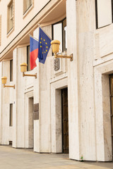 The Czech and the EU Flag outside Ministry of health in Prague Eu.