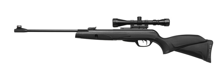 Air rifle with a telescopic sight isolate on a white background. Pneumatic gun. Sports air rifle...