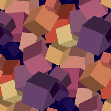 Vintage violet and orange cubes seamless pattern