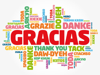 Gracias (Thank You in Spanish) word cloud in different languages