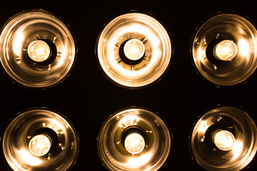 Vintage incandescent bulbs in retro style. Many lights in the form of a spotlight.