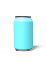 Blue 12 oz soda or beer can on a white. Isolated cartoon style 3D render.