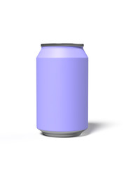 Violet 12 oz soda or beer can on a white. Isolated cartoon style 3D render.