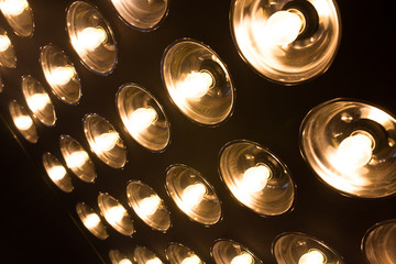 Vintage incandescent bulbs in retro style. Many lights in the form of a spotlight.