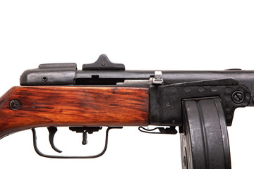 Vintage Soviet automatic machine gun  from World War II isolated on white background