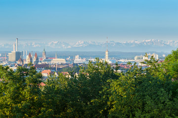 Munich City Center in View from Olympia Park