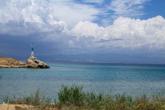 The entrance to the harbour at Nea Fokea, Halkidiki, Greece.