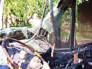 the blown-up car, the consequences of terrorism and vandalism