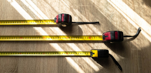 Measuring tape. Measuring centimeters in the close-up. Construction tool.