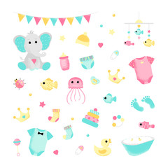 Set cute icons for a baby shower