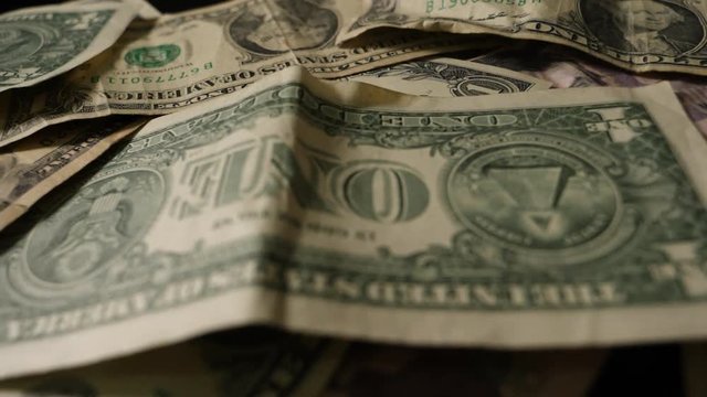 Smoke Over Dollar bills in a box, money background. Dollars money set Slow Pan. Dollars, money close up.