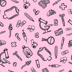 pattern seamless medicine pharmacy background equipment pills clinic doctor doodle sketch wallpaper