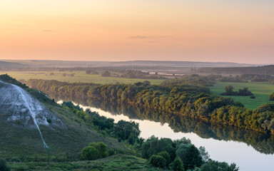 Chalk mountains at Don river in Voronezh region, Russia
