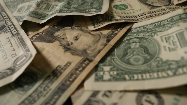 Dollars money set Slow Pan With Shallow Dof. Dollar bills, money background. Dollars, money close up.
