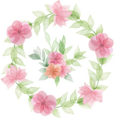  Watercolor transparent flowers illustration. Floral frame. Postcard. Invitation. Background. Design.Transparent wreaths.