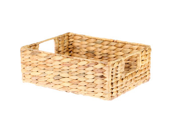 Water hyacinth wicker storage basket isolated on white background