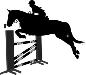 jumping show.equestrian sport  horse with jockey jumping a hurdle silhouette