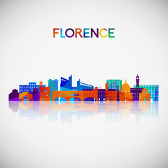 Florence skyline silhouette in colorful geometric style. Symbol for your design. Vector illustration. - obrazy, fototapety, plakaty