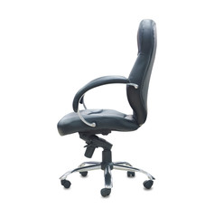 The profile view of office chair from black leather. Isolated