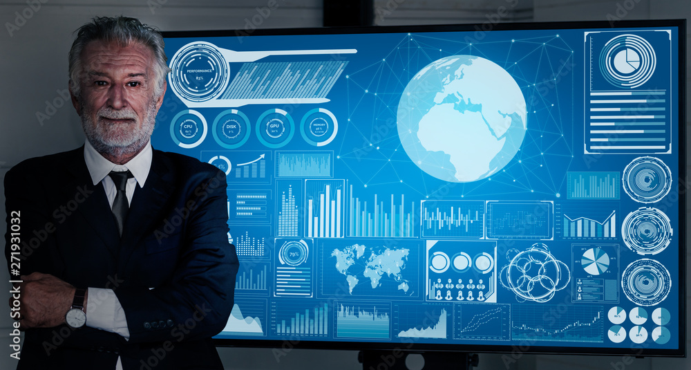 Poster data analysis for business and finance concept. graphic interface showing future computer technology