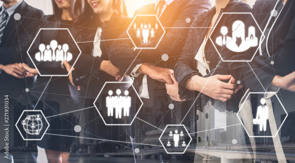 Poster human resources recruitment and people networking concept. modern graphic interface showing professi