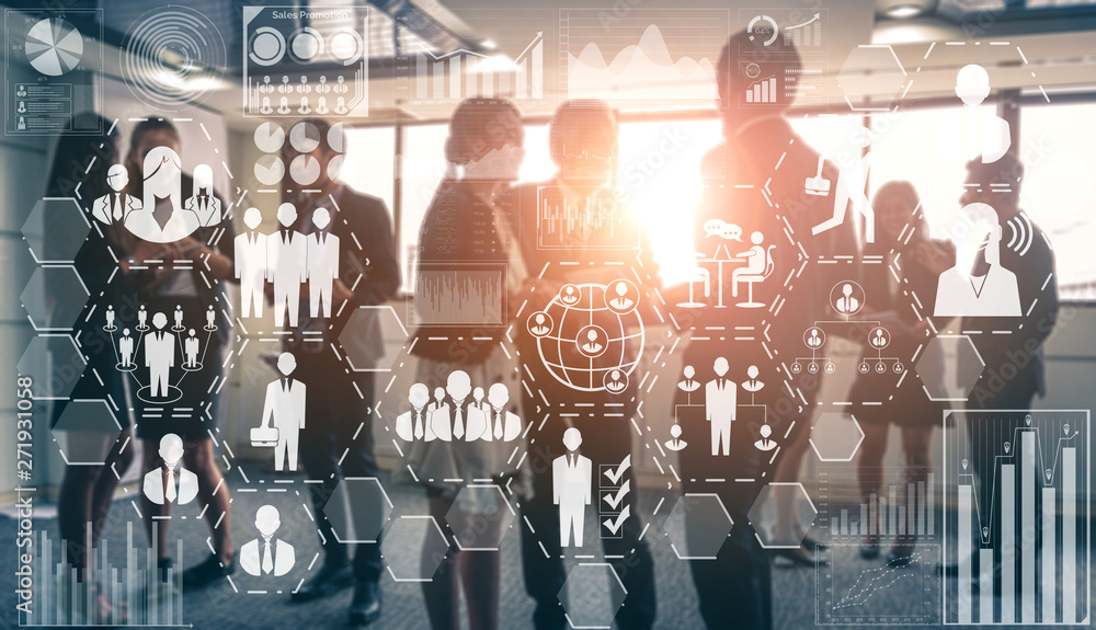 Poster human resources recruitment and people networking concept. modern graphic interface showing professi
