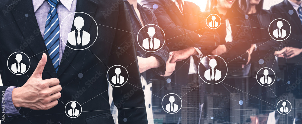 Poster human resources recruitment and people networking concept. modern graphic interface showing professi
