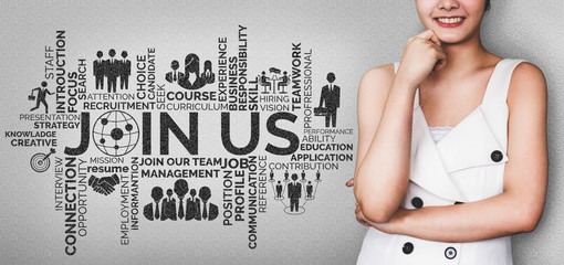 Human Resources Recruitment and People Networking Concept. Modern graphic interface showing...