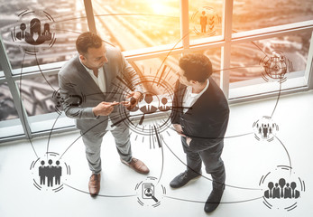 Human Resources Recruitment and People Networking Concept. Modern graphic interface showing...