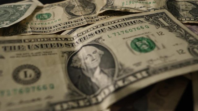 Dollars money set Slow Pan With Shallow Dof. Dollar bills, money background. Dollars, money close up.