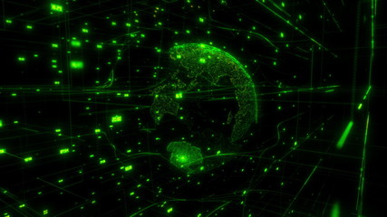 Big data cloud around digital earth data globe abstract 3D rendering network connection computing internet of things IOT AI technology - render