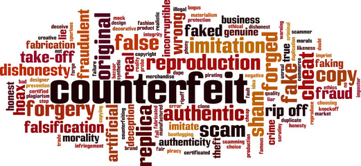 Counterfeit word cloud - obrazy, fototapety, plakaty
