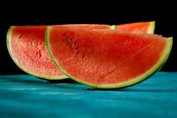 Fresh summer watermelon on desk and free space for your decoration. 