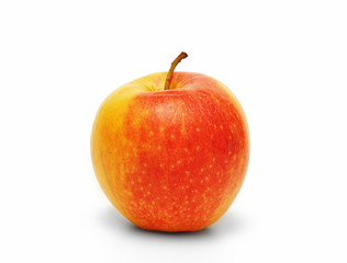Red and yellow apple on white background, isolated, closeup
