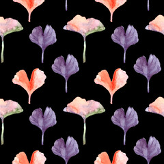 Ginkgo leaves seamless pattern. Watercolor botanical illustration. Floral background, Luxury elegant pattern.Ginkgo plant herbal medical care anti-oxidant leaves floral seamless textile in colors.