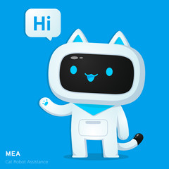Cute cat ai robot assistance character in greeting action use for illustrations