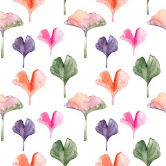 Ginkgo biloba leaves floral watercolor seamless pattern. Tree plant known as ginko or gingko. Ginkgo plant herbal alternative medical care anti-oxidant leaves floral seamless textile in colors.