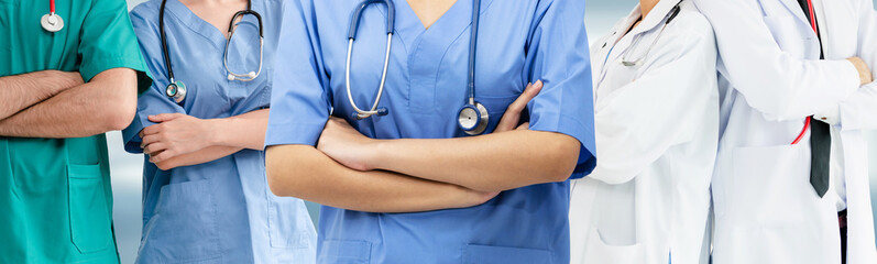 Healthcare people group. Professional doctor working in hospital office or clinic with other...