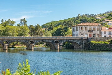Fototapeta na wymiar Vez river and village of Arcos de Valdevez, Viana do Castelo in Minho, Portugal