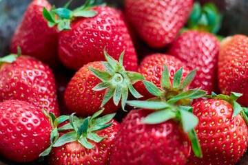 Fresh red strawberries close up. seasonal berry.