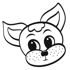 head of a small modest dog, black outline