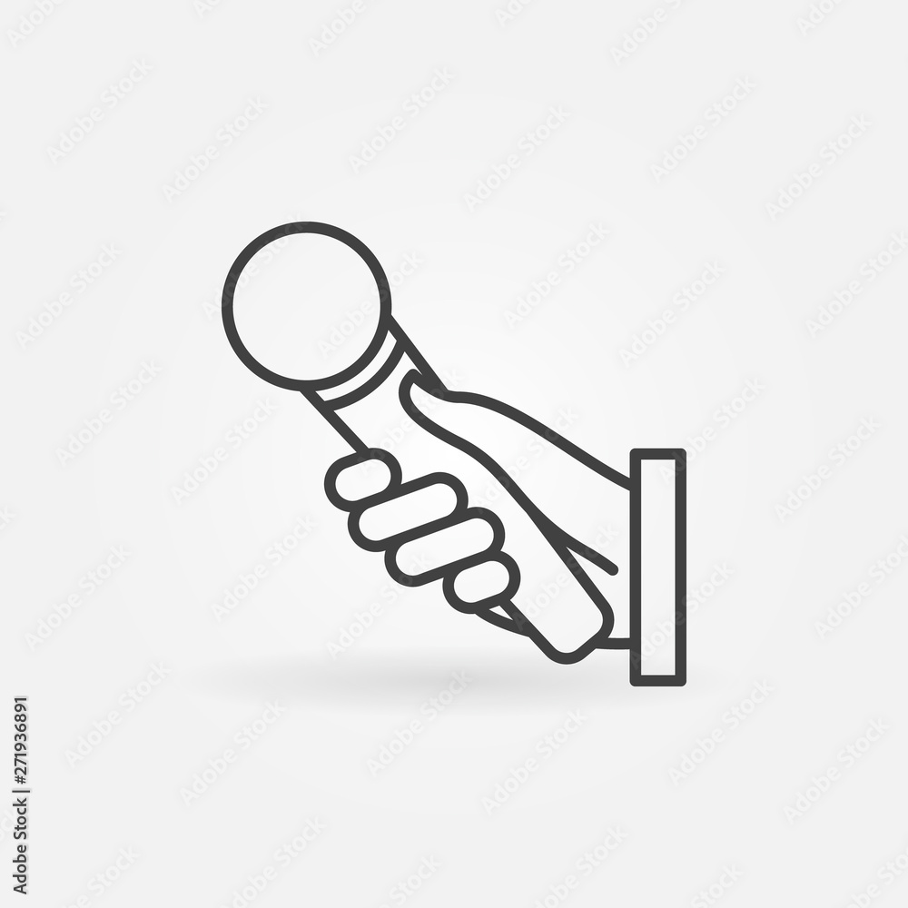 Poster hand with mic vector concept icon or logo element in thin line style