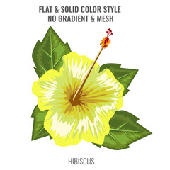 Yellow Hibiscus blooming flower with watercolor or hand drawn style. Flat and solid color design. illustration. © zeynurbabayev